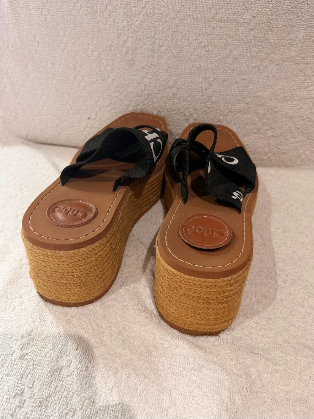 Chloé Black Logo Ribbon Espadrille Platform Sandals